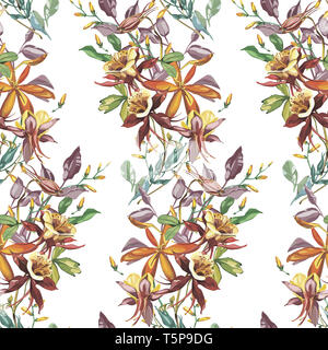 Eleganza seamless pattern in stile vintage con fiori Crocosmia. Foto Stock