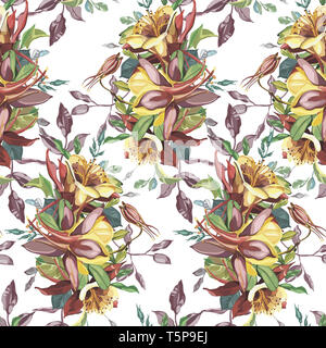 Eleganza seamless pattern in stile vintage con fiori Crocosmia. Foto Stock