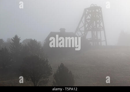 Miniere e alberi creano i fantasmi di figure in miniera abbandonata paese vicino a Cripple Creek Colorado Foto Stock