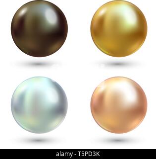 Realistica perle varicolored vector set. Perla Preziosa in forma di sfera. Pearl è di lusso pietra lucida illustrazione Illustrazione Vettoriale