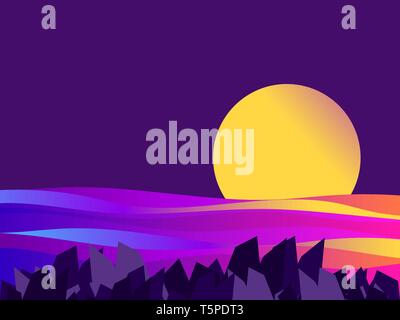 Notte seascape. Sunset, gradiente onde. Illustrazione Vectoran Illustrazione Vettoriale