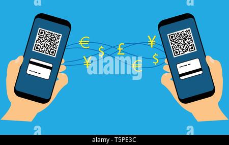 Mani due telefoni cellulari: il concetto di pagamento mobile Illustrazione Vettoriale