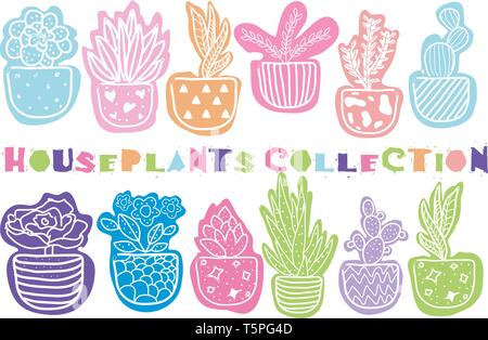 Raccolta di vettore disegnati a mano houseplants Illustrazione Vettoriale