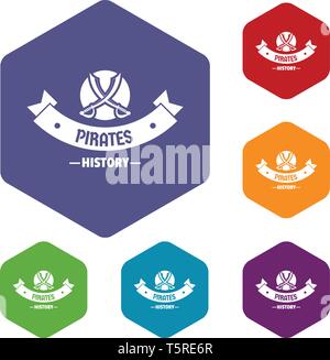 Pirate saber icone hexahedron vettore Illustrazione Vettoriale