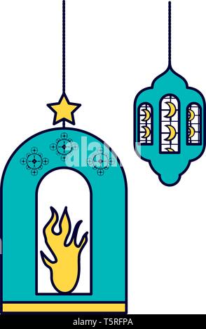 Il Ramadan Kareem lampade pendenti illustrazione vettoriale design Illustrazione Vettoriale