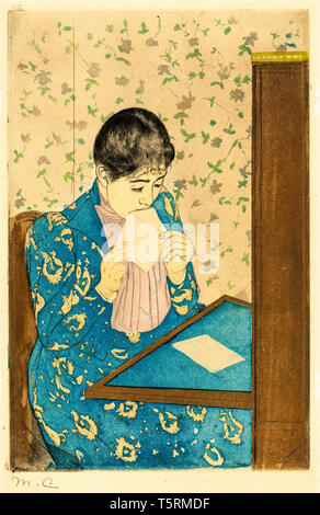 Mary Cassatt, la lettera, stampa a secco a colori, circa 1890-1891 Foto Stock