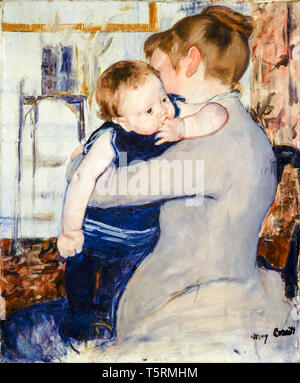 Mary Cassatt, Baby in blu scuro tuta, guardando sopra di sua madre la spalla, pittura, c. 1884 Foto Stock