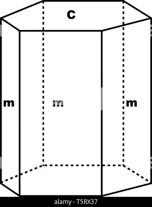 Il prisma esagonale è un prisma a base esagonale. Questo poliedro ha 8 facce, bordi 18 e 12 vertici, vintage disegno della linea o incisione illustr Illustrazione Vettoriale