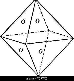 Un ottaedro o doppio schema piramidale con quattro lati. Si tratta di un poliedro con otto facce. È il modulo principale del sistema isometrica, vintage lin Illustrazione Vettoriale