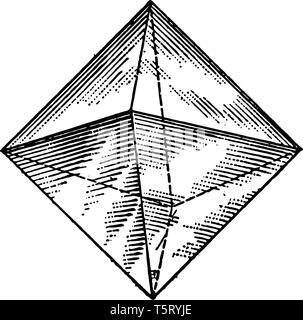 Un diagramma di un ottaedro regolare. Si tratta di un poliedro con otto facce. È il modulo principale del sistema isometrica, vintage disegno della linea o incisione Illustrazione Vettoriale