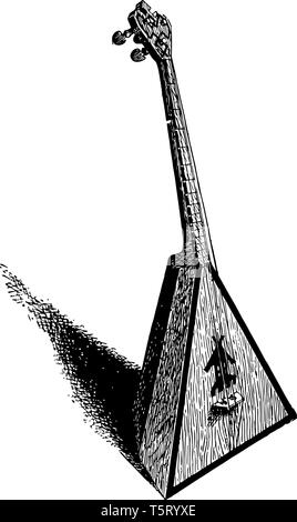 La Balalaika è un russo strumento musicale con un corpo triangolare e tre stringhe che produce suoni simili a quelli di un mandolino, vintage linea d Illustrazione Vettoriale