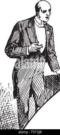 Un uomo dare la parola, vintage disegno della linea di incisione o illustrazione Illustrazione Vettoriale