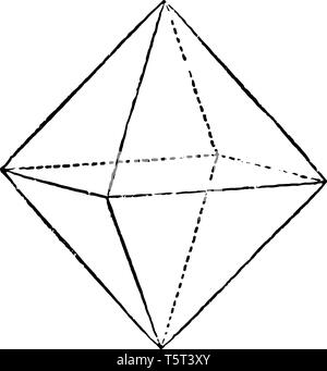 Un ottaedro o doppio schema piramidale con quattro lati. Si tratta di un poliedro con otto facce. È il modulo principale del sistema isometrica, vintage lin Illustrazione Vettoriale