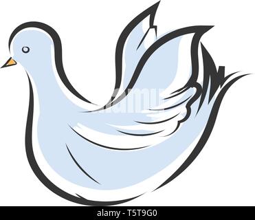 Luce blu e colomba bianca con becco giallo illustrazione vettoriale su sfondo bianco. Illustrazione Vettoriale