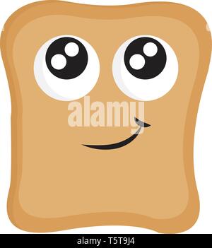 Fetta di pane con grandi occhi e bocca smilling illustrazione vettoriale su sfondo bianco. Illustrazione Vettoriale