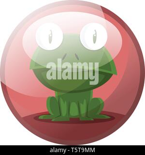 Personaggio dei fumetti di una rana verde seduta illustrazione vettoriale in un cerchio rosso su sfondo bianco. Illustrazione Vettoriale