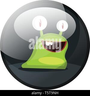 Personaggio dei fumetti di un verde lumaca sorridente illustrazione vettoriale in grigio scuro cerchio su sfondo bianco. Illustrazione Vettoriale