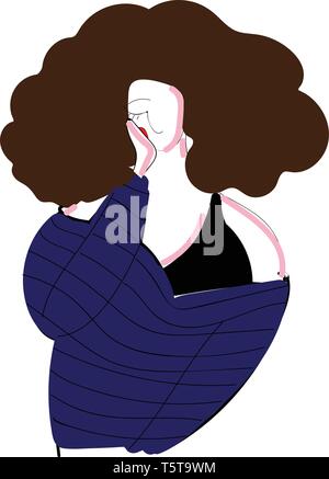 Ragazza con parentesi marrone capelli illustrazione vettoriale su sfondo bianco. Illustrazione Vettoriale