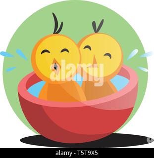 Due graziosi pulcino giallo la balneazione illustrazione vettore web su sfondo bianco Illustrazione Vettoriale