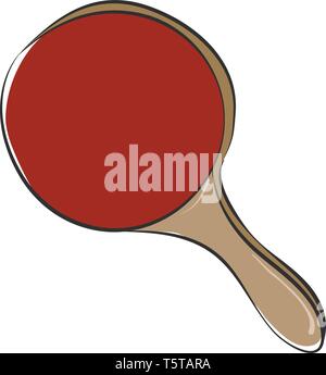 Clipart di una tabella rossa racchetta da tennis con una maniglia marrone è pronto a colpire una pallina da tennis mentre riprodotti dal lettore del vettore di disegno a colori o illustrazione Illustrazione Vettoriale