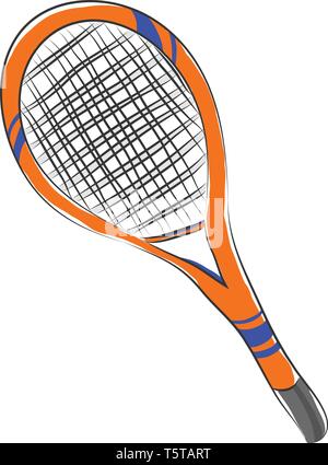 Clipart di un colore marrone racchetta da tennis con un manico nero ha colorato di blu ribbon racchiuso intorno alle estremità del vettore è il colore di disegno o illustr Illustrazione Vettoriale