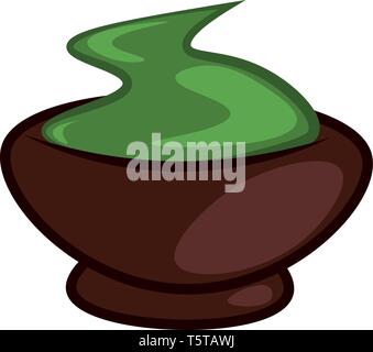 Una di colore marrone clay ciotola riempita con wasabi un impianto giapponese con una spessa radice verde che ha il sapore forte e rafano usato in cucina o mi Illustrazione Vettoriale