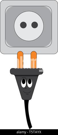 Unpluged tappo con una faccia sorridente illustrazione vettoriale su sfondo bianco Illustrazione Vettoriale