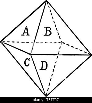 Un ottaedro o doppio schema piramidale con quattro lati. Si tratta di un poliedro con otto facce. È il modulo principale del sistema isometrica, vintage lin Illustrazione Vettoriale