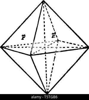 Un ottaedro o doppio schema piramidale con quattro lati. Si tratta di un poliedro con otto facce. È il modulo principale del sistema isometrica, vintage lin Illustrazione Vettoriale