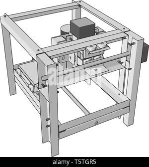 Illustrazione vettoriale di una macchina CNC su sfondo bianco Illustrazione Vettoriale