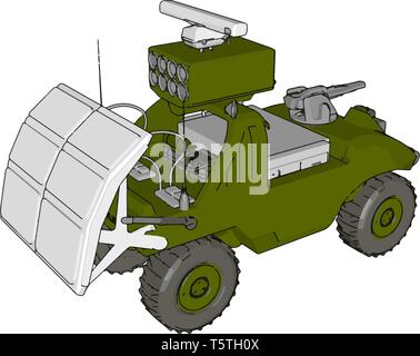 3D illustrazione vettoriale su sfondo bianco di un missile militare di veicoli di lancio Illustrazione Vettoriale