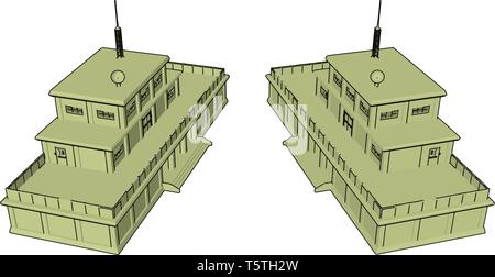 3D illustrazione vettoriale su sfondo bianco di una caserma militare Illustrazione Vettoriale