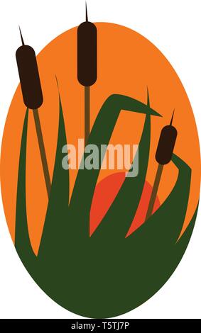 Rising Sun e piante di bambù o vettore di Illustrazione a colori Illustrazione Vettoriale