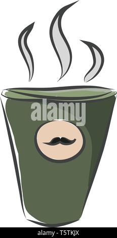 Una colorata di verde parte monouso Tazze di caffè nero con un design baffi riempito di caffè fumante vettore di disegno a colori o illustrazione Illustrazione Vettoriale