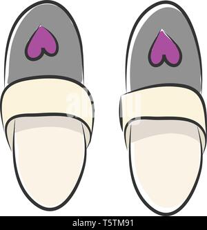 Coppia di grigio pantofole con un cuore viola illustrazione vettoriale su sfondo bianco Illustrazione Vettoriale