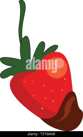 Semplice cartoon di una fragola rossa immersi nel cioccolato illustrazione vettoriale su sfondo bianco Illustrazione Vettoriale