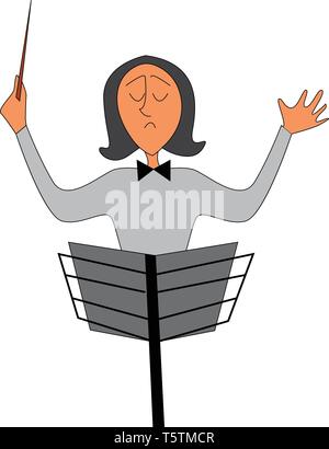 Ritratto di un direttore di orchestra illustrazione vettoriale su sfondo bianco Illustrazione Vettoriale