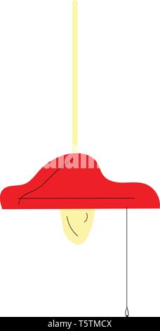 Lampada rossa con lampadina accesa illustrazione vettoriale su sfondo bianco Illustrazione Vettoriale