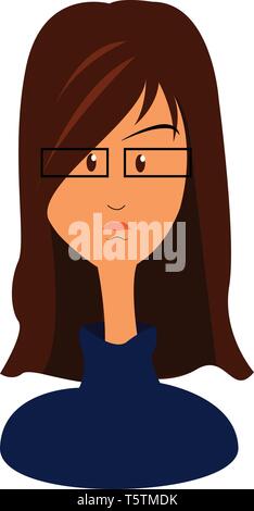 Donna che indossa blu maglione turtleneck illustrazione vettore stampa su sfondo bianco Illustrazione Vettoriale