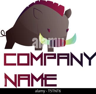 Vettore semplice logo design di un cinghiale con vuoto viola il testo su sfondo bianco Illustrazione Vettoriale
