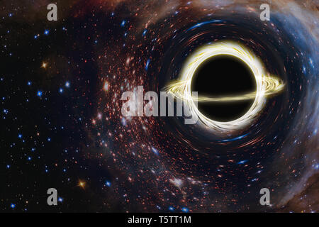 Il buco nero che si sposta contro lo sfondo di stelle. 3D render. Gli elementi di questa immagine sono arredate dalla NASA. Foto Stock