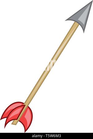 Un colore grigio punta di freccia con albero di marrone e rosso fletching colorati, il vettore, il colore di disegno o illustrazione. Illustrazione Vettoriale