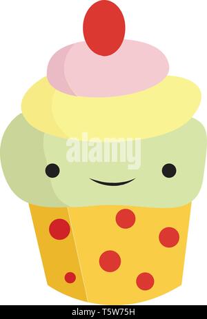 Un cupcake marrone con scaglie di cioccolato sulla sommità collocato in un verde vettore titolare il colore di disegno o illustrazione Illustrazione Vettoriale