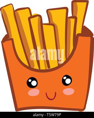 Un rosso pack di golden potato fries collocato su un banco di vettore di disegno a colori o illustrazione Illustrazione Vettoriale