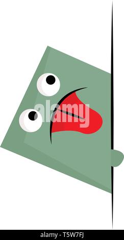 Un quadrato mostro verde con occhi grandi e una grande lingua rossa del vettore di disegno a colori o illustrazione Illustrazione Vettoriale