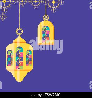 Il Ramadan Kareem lampade pendenti illustrazione vettoriale design Illustrazione Vettoriale