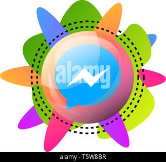 Facebook Messenger segno dentro una bolla con forme colorate icona vecor illustrazione su sfondo bianco Illustrazione Vettoriale