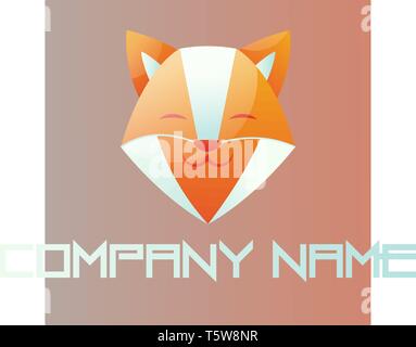 Felice fox testa dentro una luce rossa logo quadrato illustrazione vettoriale su sfondo bianco Illustrazione Vettoriale
