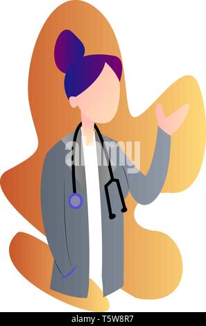 Icona moderna illustrazione di un medico donna in cappotto grigio su sfondo bianco Illustrazione Vettoriale