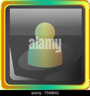 Avatar quadrato grigio icona vettore illustrazione con il giallo e il verde dettagli su sfondo bianco Illustrazione Vettoriale